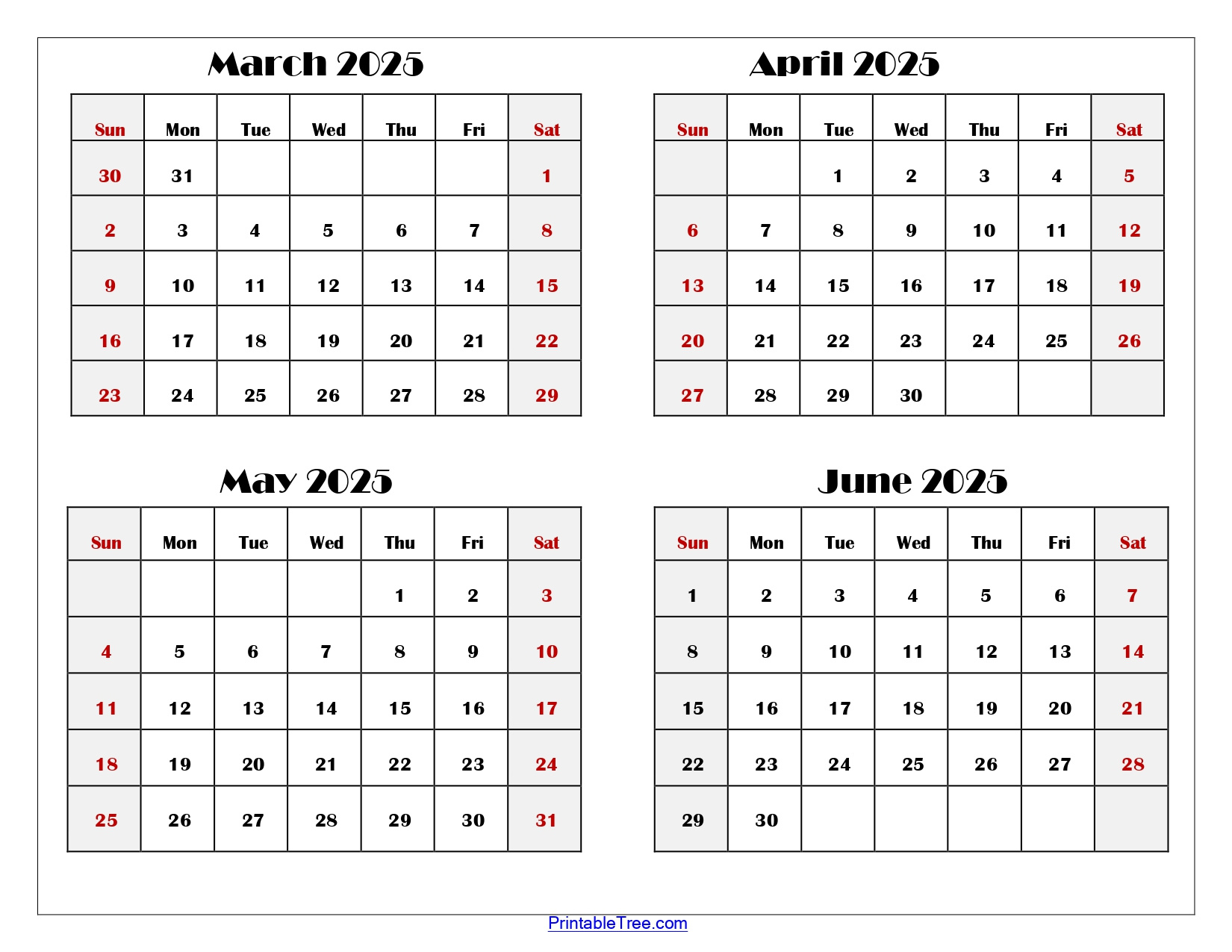 March To June 2025 Calendar Printable Pdf | Four Months Calendar regarding March April May June Calendar 2025