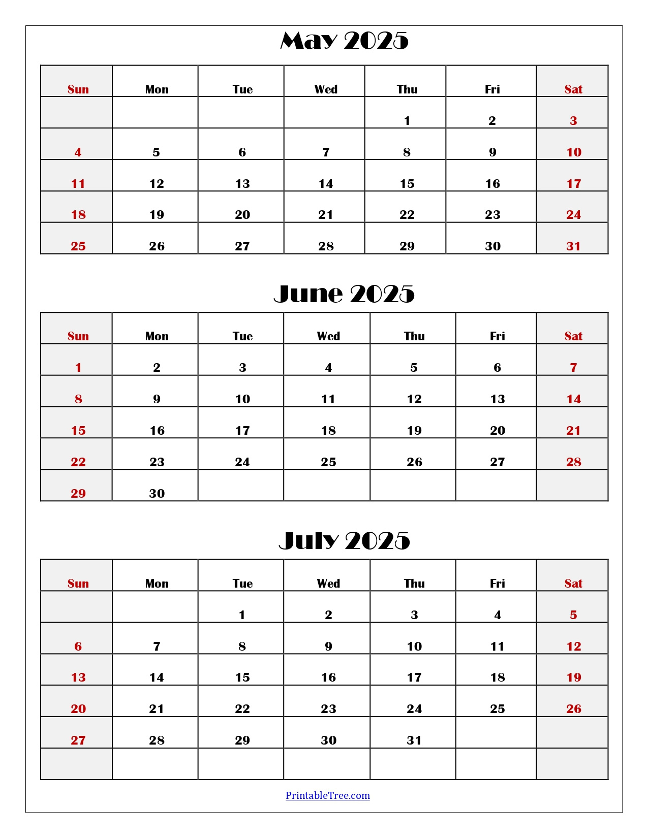 May To July 2025 Calendar Printable Pdf | Three Months Calendar inside May June and July 2025 Calendar