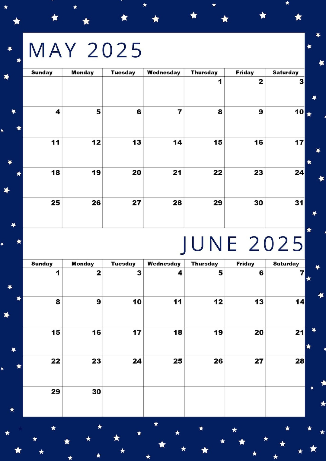 Premium Kalender Für Mai 2025 Und Juni 2025, Pdf Zum Einfachen Drucken! - Etsy.de intended for 2025 May and June Calendar