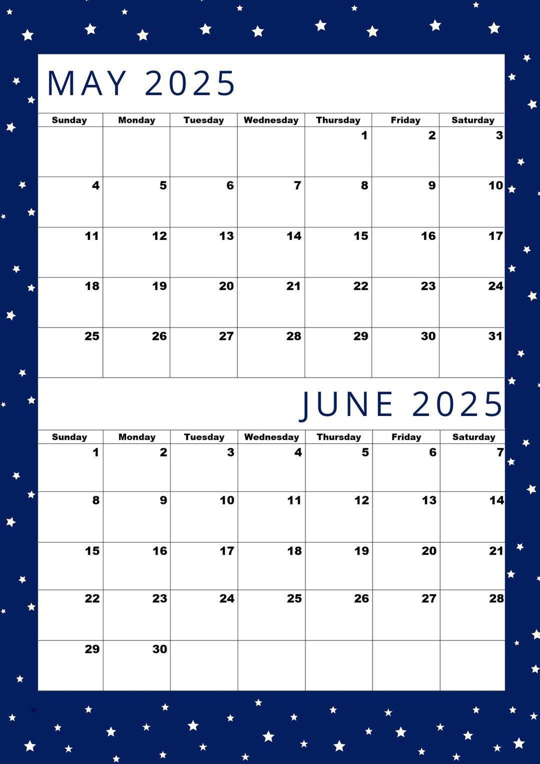 Premium Kalender Für Mai 2025 Und Juni 2025, Pdf Zum Einfachen Drucken! - Etsy.de pertaining to Calendar May - June 2025