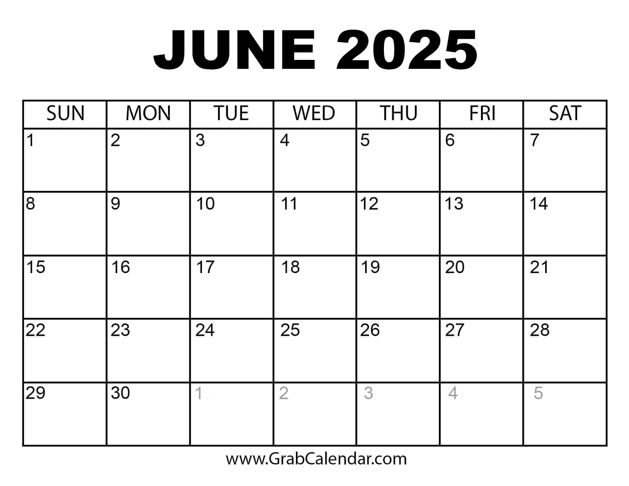 Printable June 2025 Calendar within Fillable Calendar June 2025