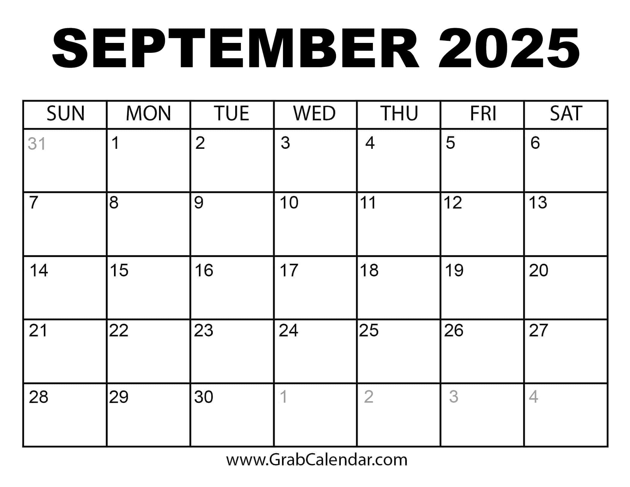 Printable September 2025 Calendar for Printable Calendar September 2024 - June 2025
