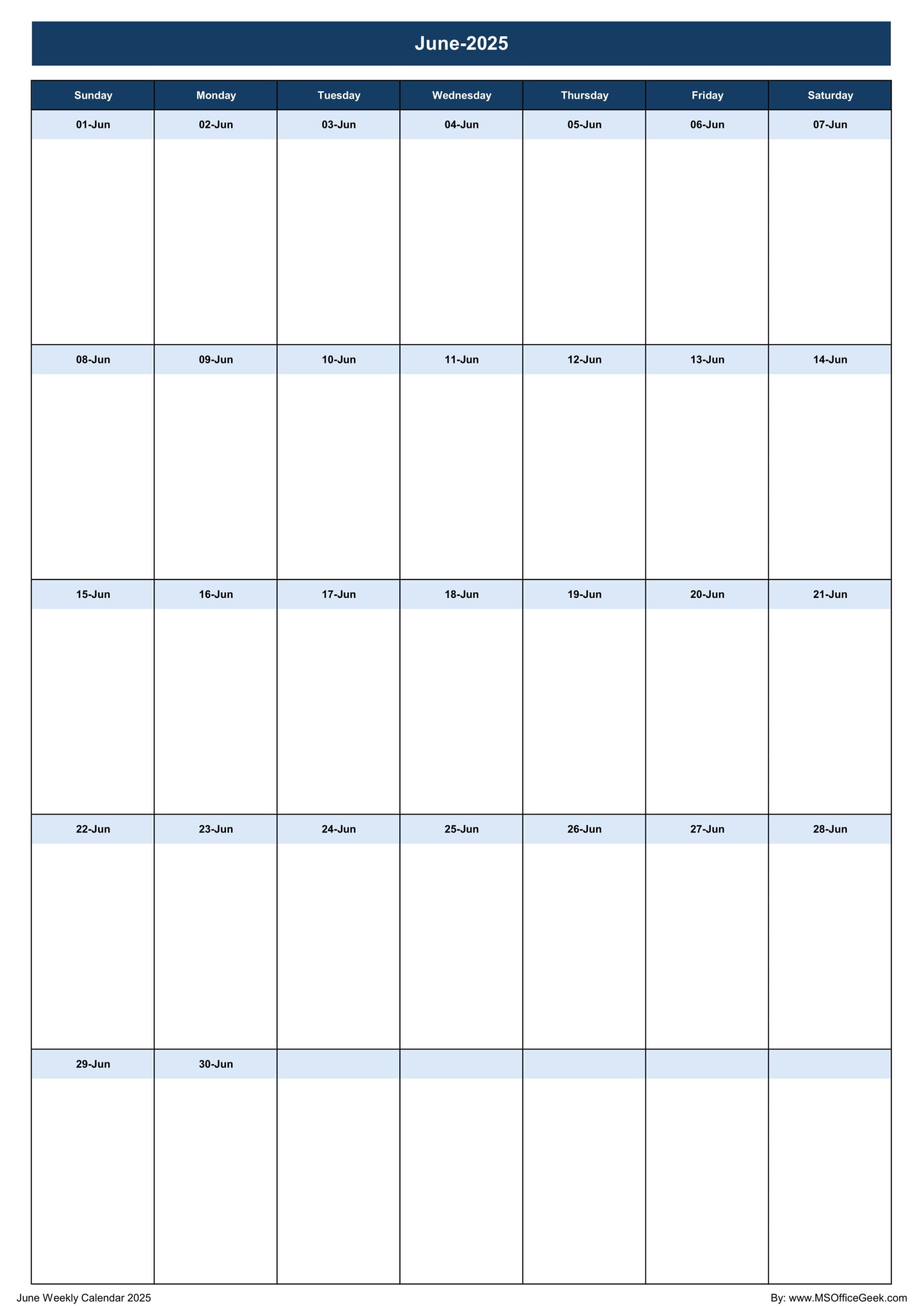 Ready-To-Use Printable Weekly Calendar 2025 - Msofficegeek with regard to June 2025 Weekly Calendar