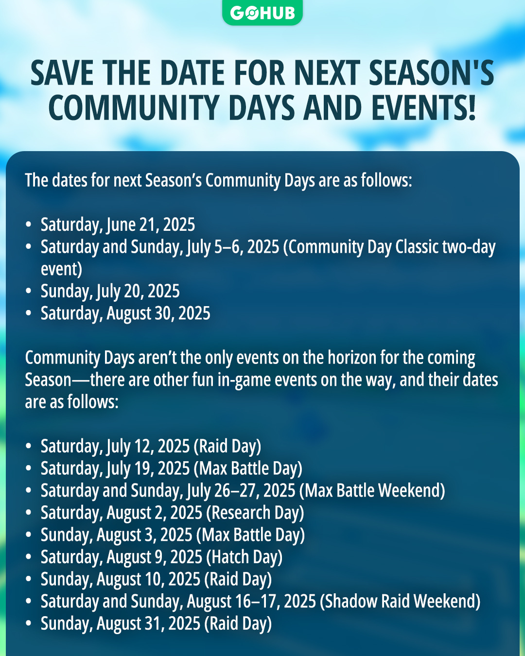 Save The Date For Next Season&amp;#039;S Community Days And Events throughout Pokemon Go June Calendar 2025