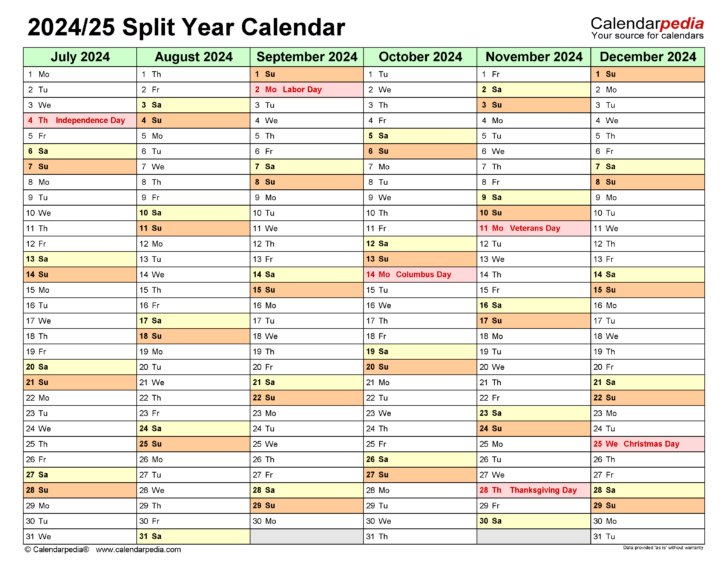 September 2024 – June 2025 Printable Calendar