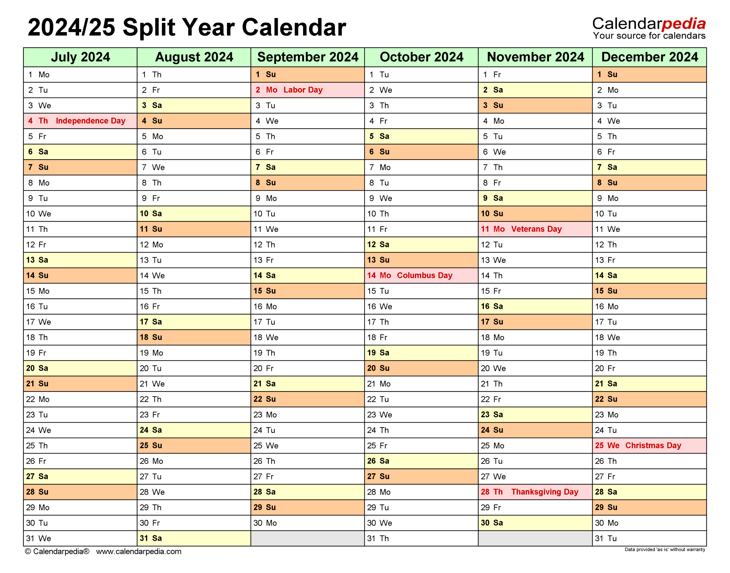 Split Year Calendars 2024/2025 (July To June) - Pdf Templates for September 2024 - June 2025 Printable Calendar