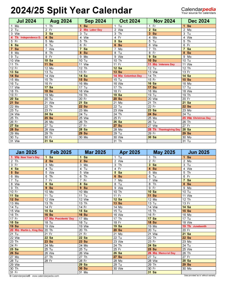 July 2024 Through June 2025 Calendar Printable