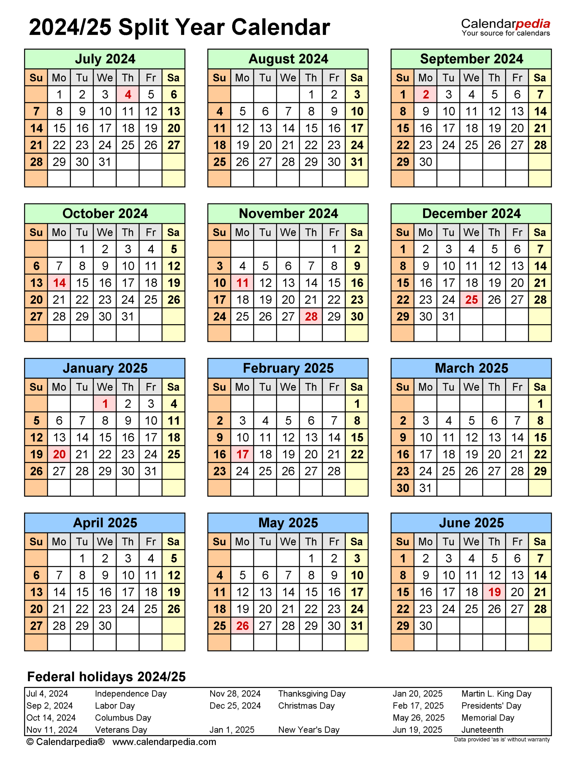 Split Year Calendars 2024/2025 (July To June) - Pdf Templates within Calendar August 2024 To June 2025