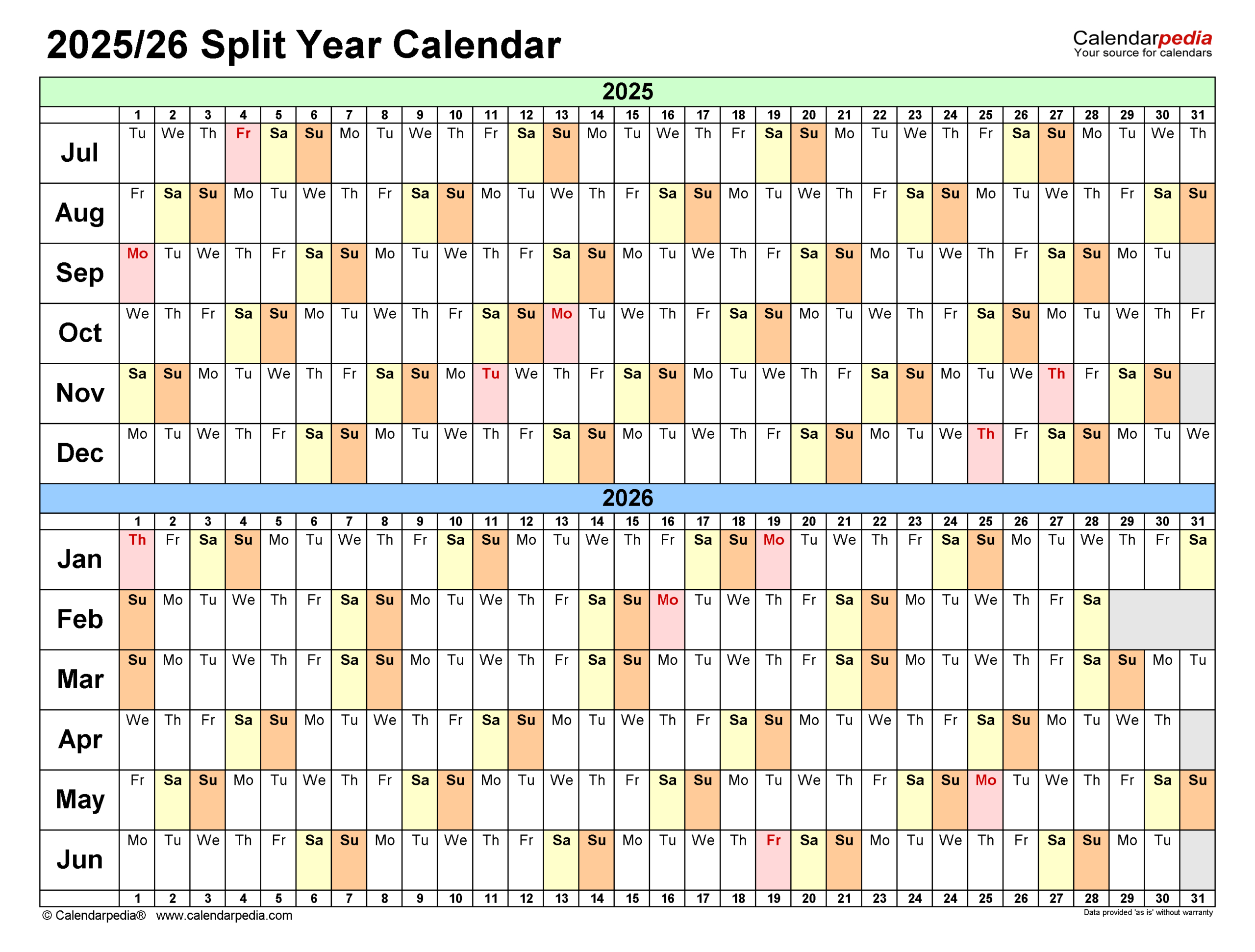 Split Year Calendars 2025/2026 (July To June) - Pdf Templates regarding June 2025 and July 2026 Calendar