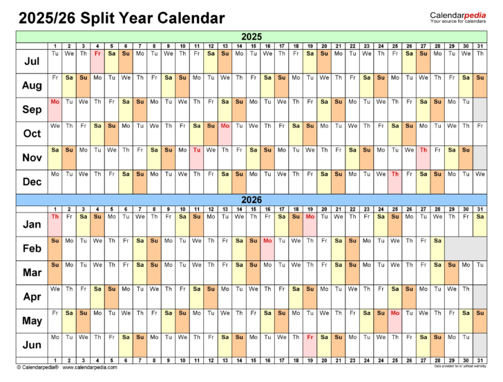 June 2025 – June 2026 Calendar