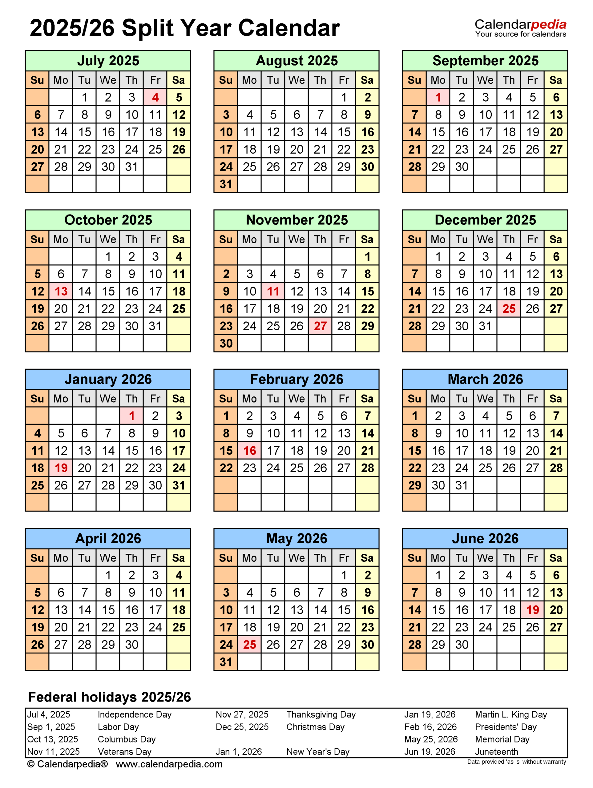 Split Year Calendars 2025/2026 (July To June) - Pdf Templates with regard to June 2025 To June 2026 Calendar