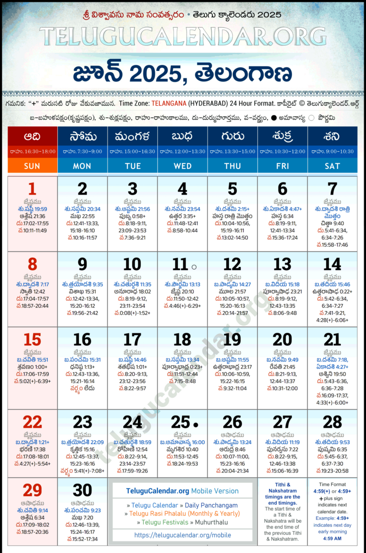 New York Telugu Calendar June 2025
