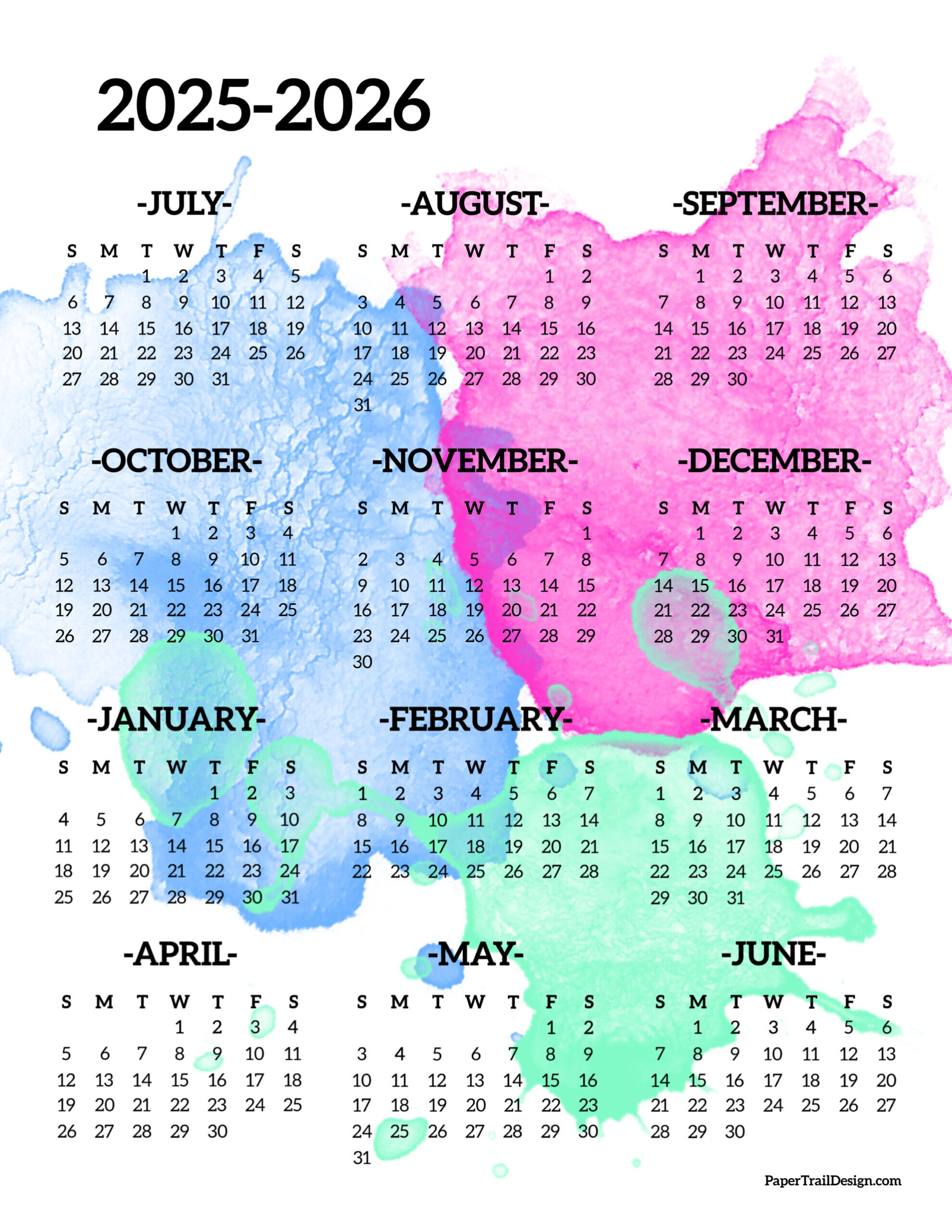 2025-2026 School Year Calendar Free Printable - Paper Trail Design pertaining to July 2025 To June 2026 School Calendar
