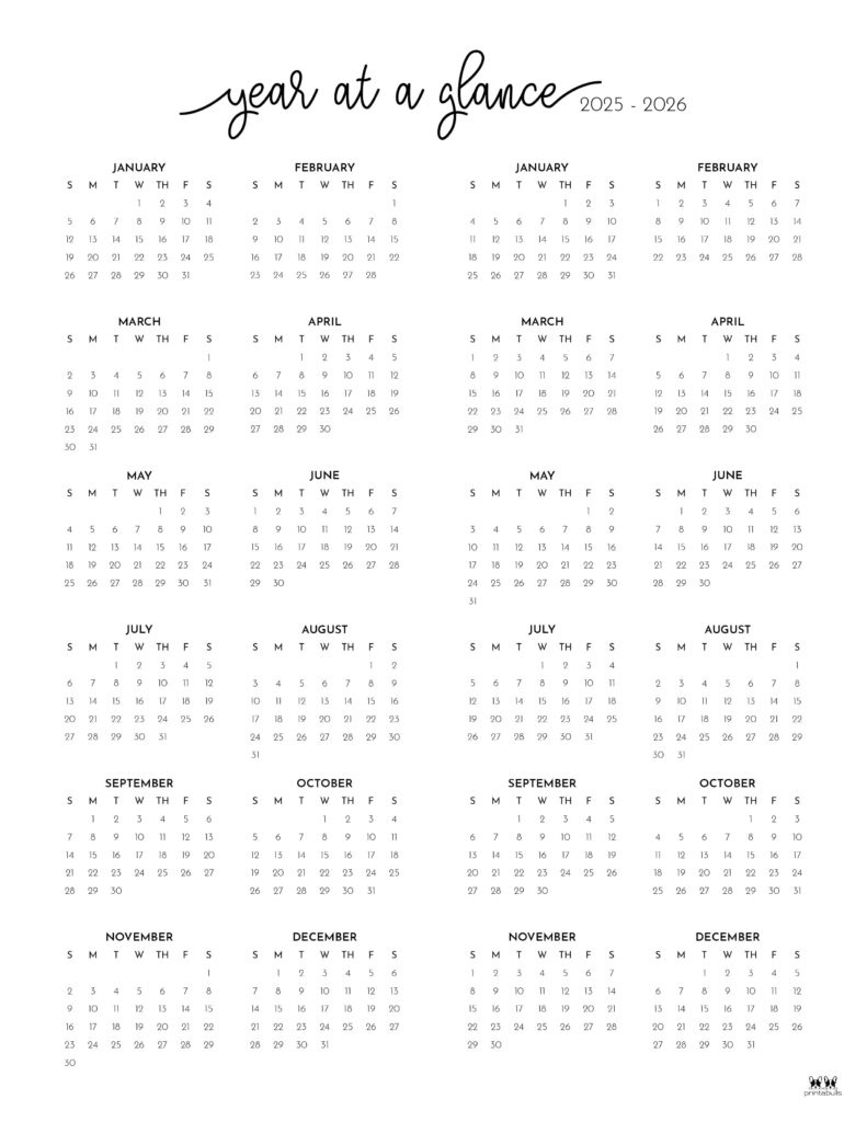 2025-2026 Two Year Calendars - 10 Free Cals | Printabulls intended for July 2025 to June 2026 Calendar Printable Free