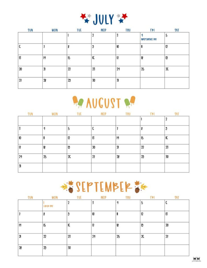 July August September 2025 Printable Calendar