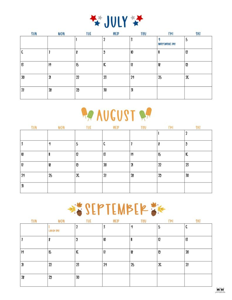 2025 Summer Calendars - 27 Free Printables | Printabulls regarding July August September 2025 Printable Calendar