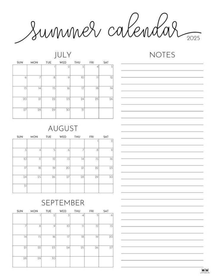 Printable July and August 2025 Calendar