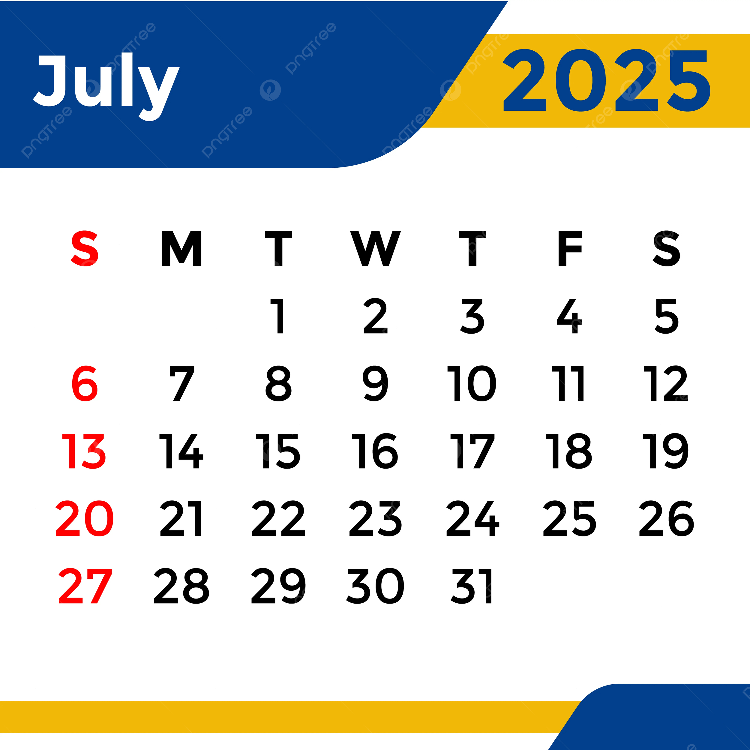 Calendar 2025 July Month Vector Template Download On Pngtree with regard to July Month Calendar 2025