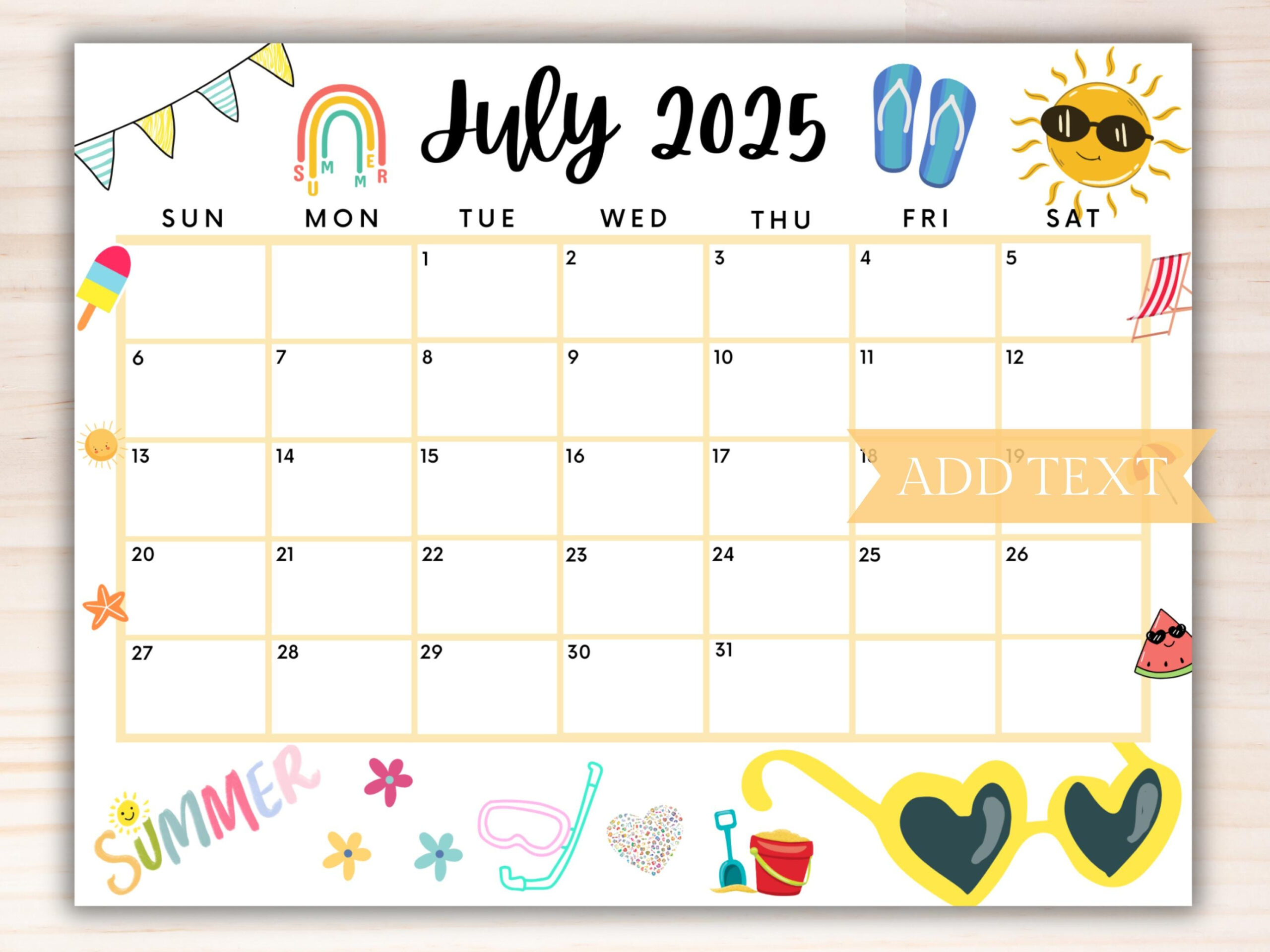 Editable July 2025 Summer Calendar, Printable July Calendar throughout July 2025 Calendar Printable Uk