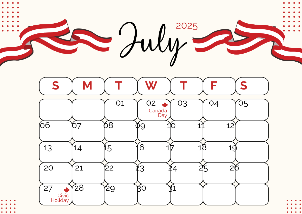 Free July 2025 Flower Calendar Template To Edit Online regarding July Calendar 2025 With Holidays Canada