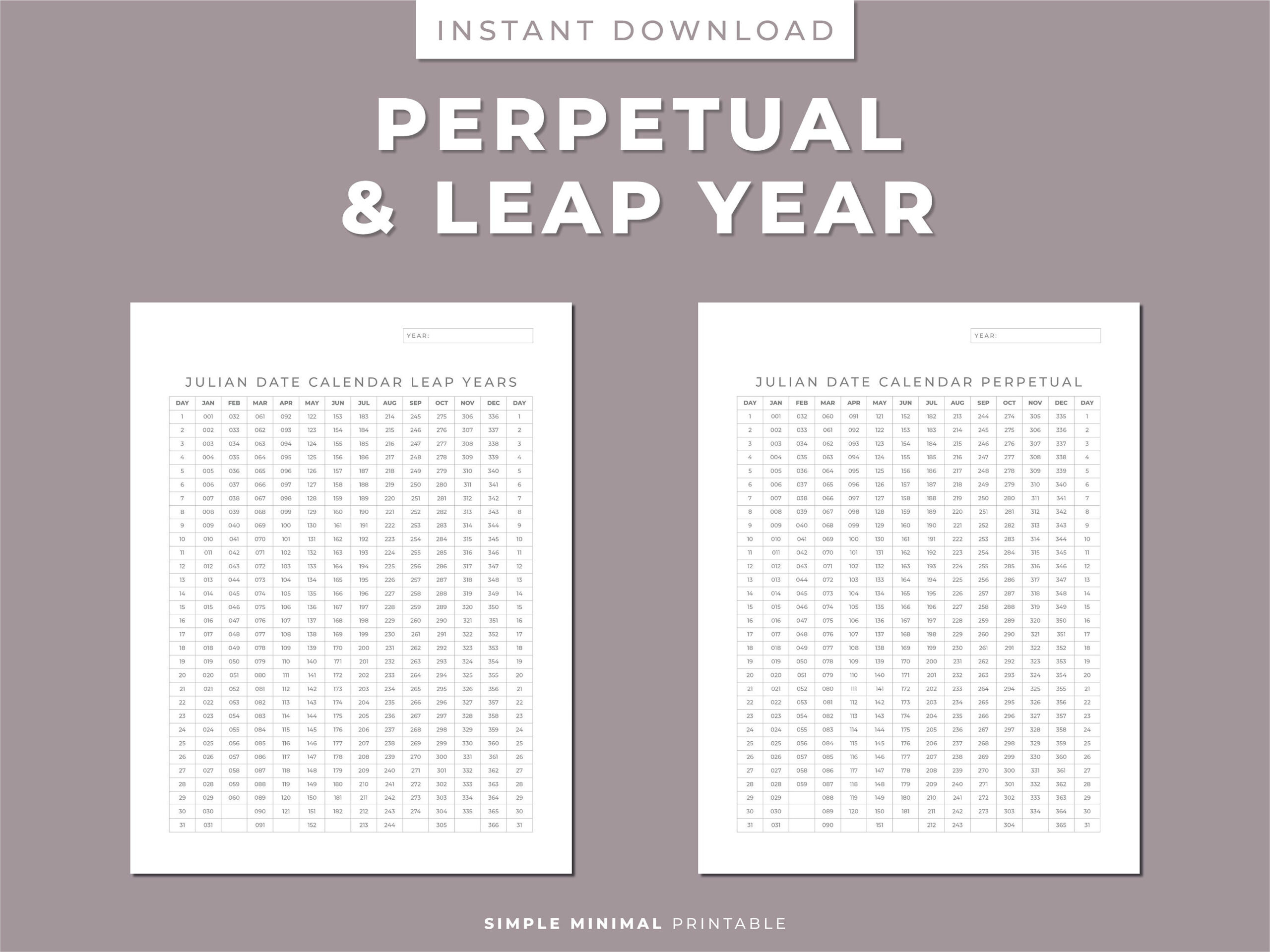 Julian Date Calendar, Project Management, Perpetual/Leap Yr throughout Julian Date Calendar Perpetual And Leap Year Printable