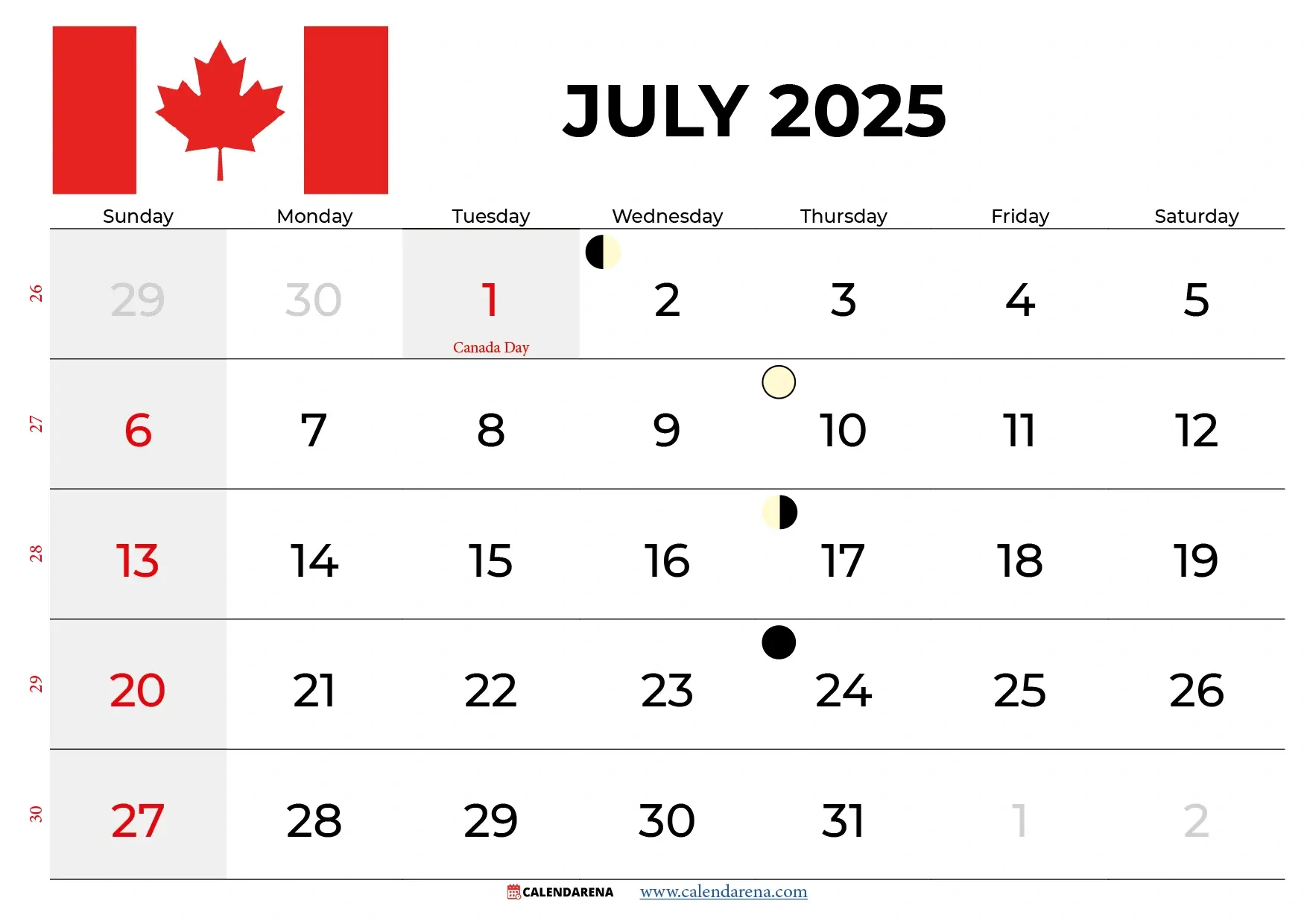 July 2025 Calendar Canada With Holidays inside July Calendar 2025 with Holidays Canada