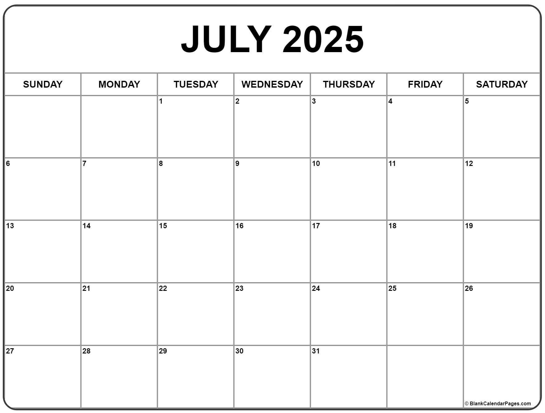 July 2025 Calendar | Free Printable Calendars with regard to Calendar Print Out July 2025