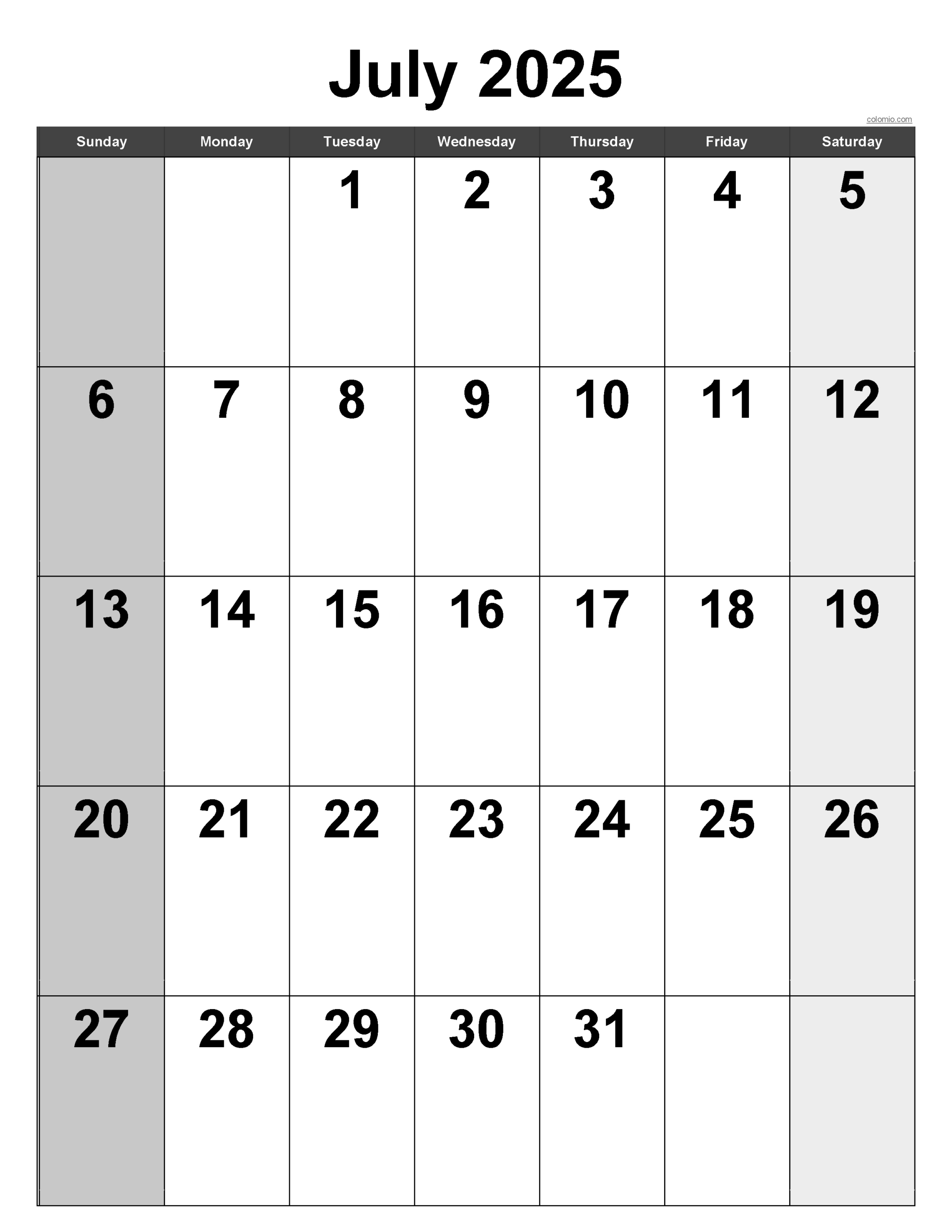 July 2025 Calendar | Free Printable Pdf, Xls And Png intended for July 2025 Calendar Vertical