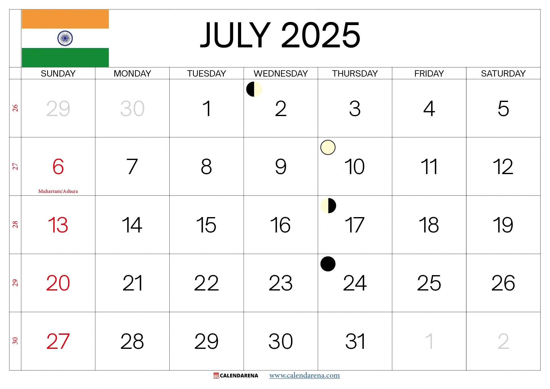 July 2025 Calendar India intended for July Calendar 2025