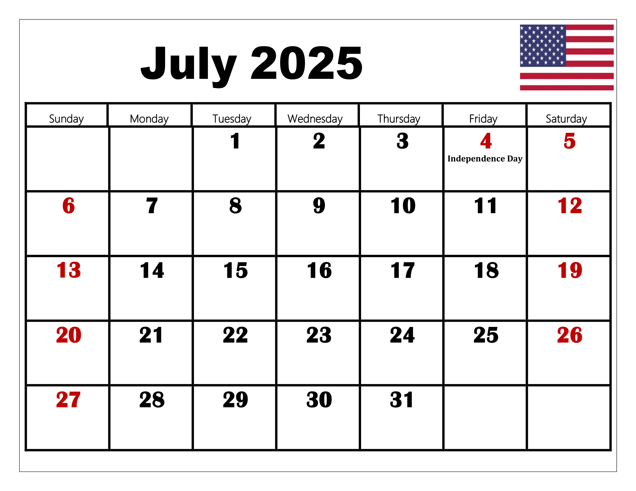 July 2025 Calendar Printable Pdf Template With Holidays within July Calendar 2025 with Holidays