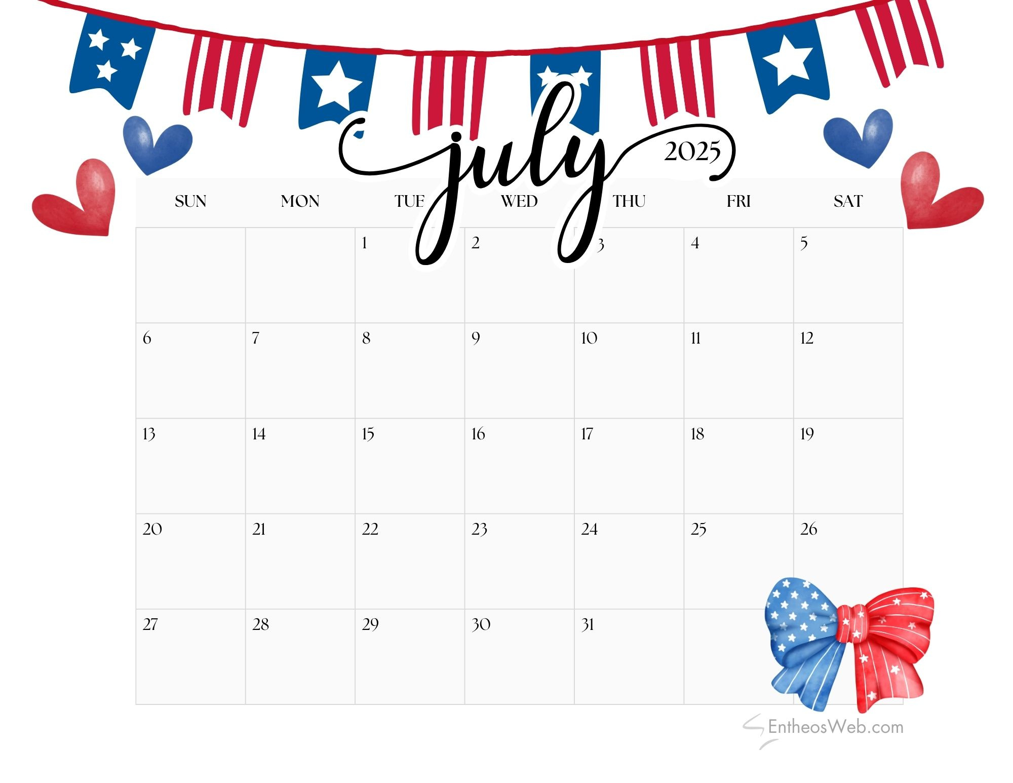 July 2025 Calendar Printables | Entheosweb with regard to Downloadable July 2025 Calendar