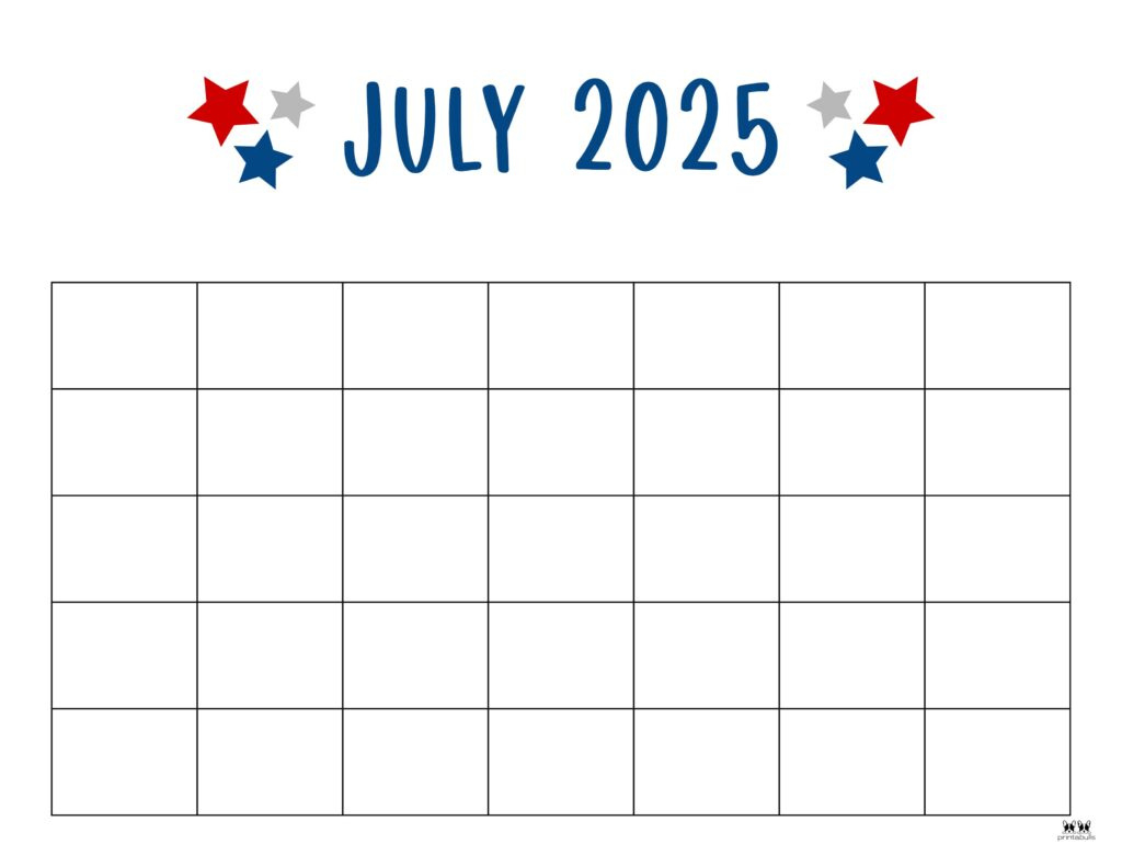July 2025 Calendars - 107 Free Printables | Printabulls for July Calendar 2025 Blank