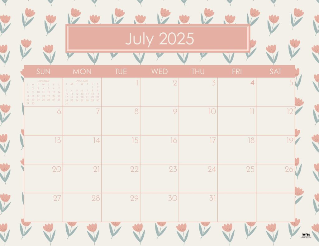 July 2025 Calendars - 107 Free Printables | Printabulls in July Calendar 2025 Cute