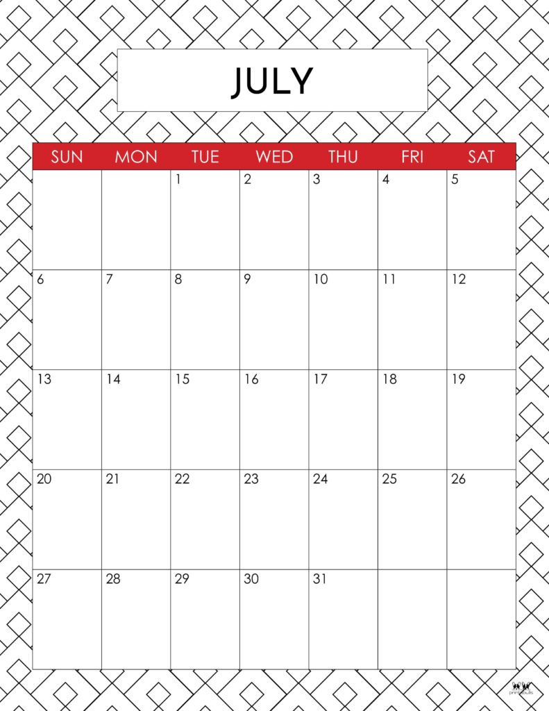 July 2025 Calendars - 107 Free Printables | Printabulls inside July 2025 Calendar with Lines