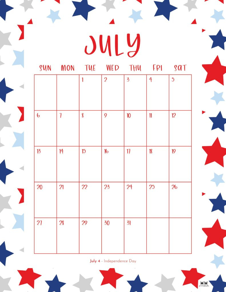 July 2025 Calendars - 107 Free Printables | Printabulls inside July 2025 Printable Calendar Portrait