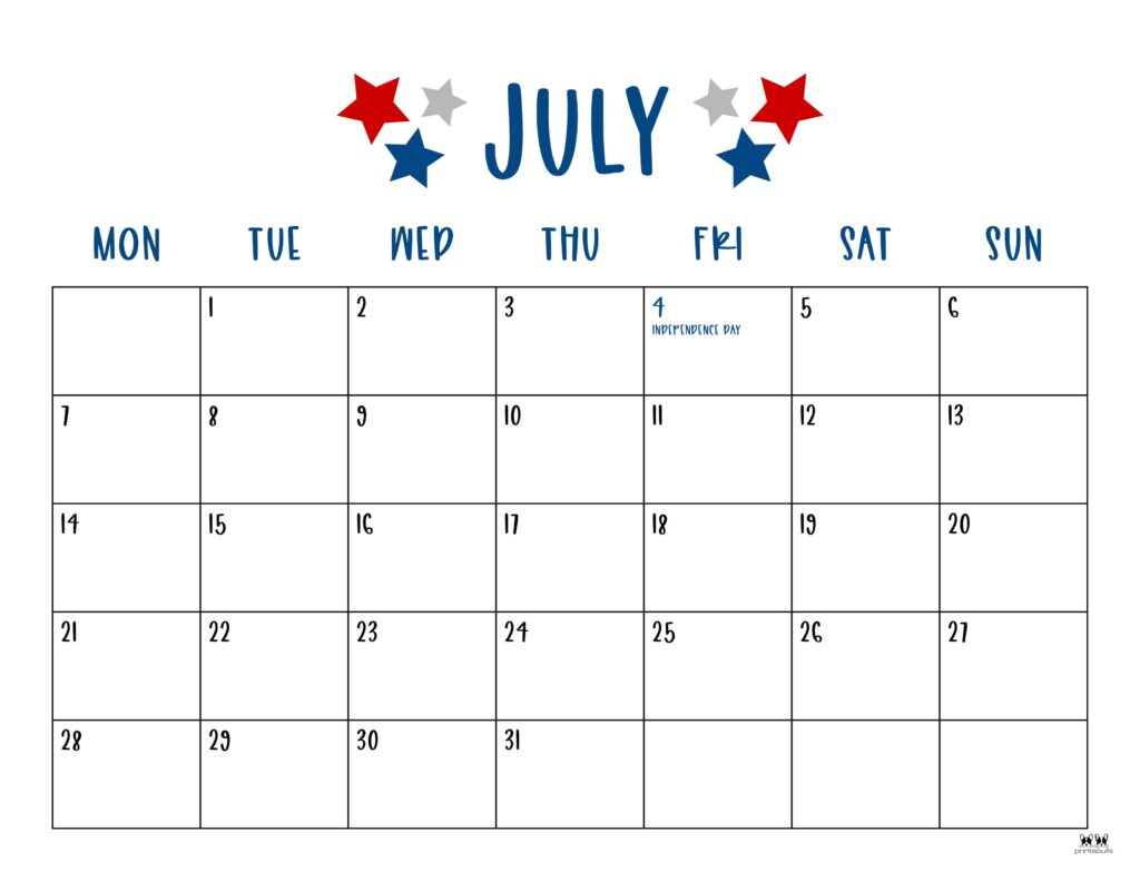 July 2025 Calendars - 107 Free Printables | Printabulls regarding National Day Calendar July 2025