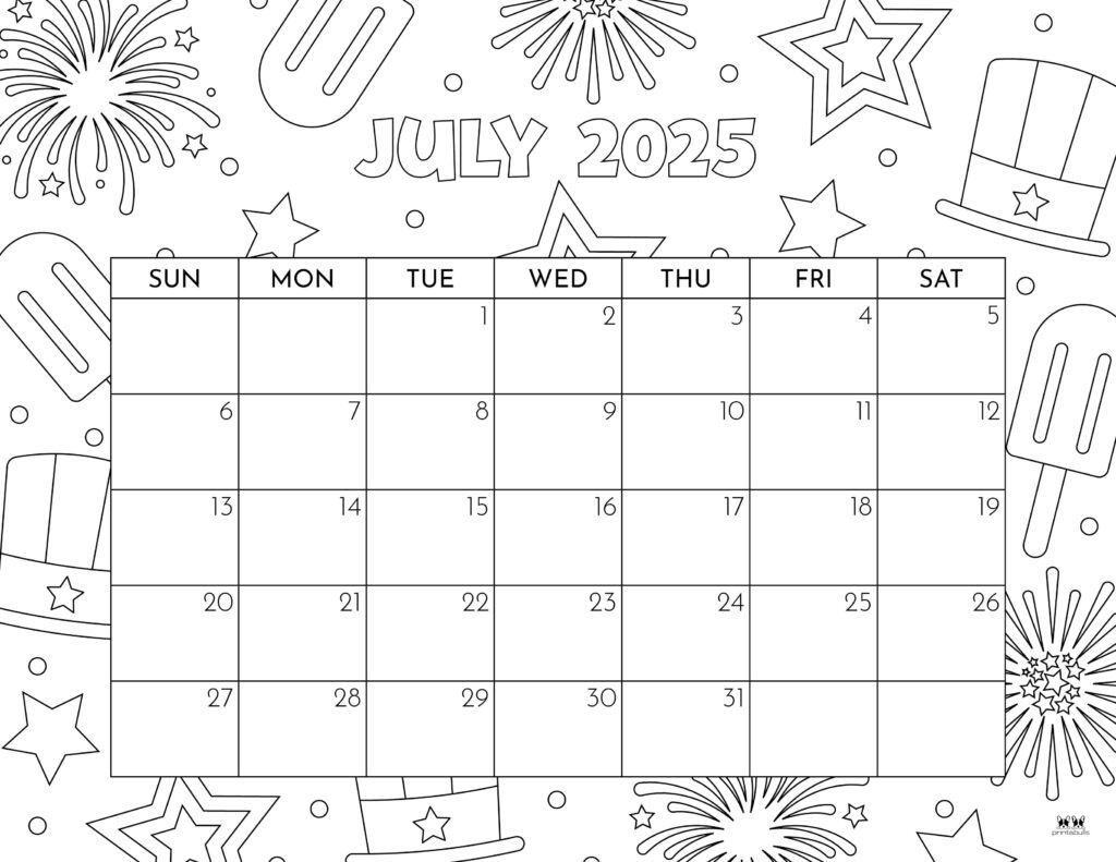 July 2025 Calendars - 107 Free Printables | Printabulls throughout Blank Printable Calendar July 2025