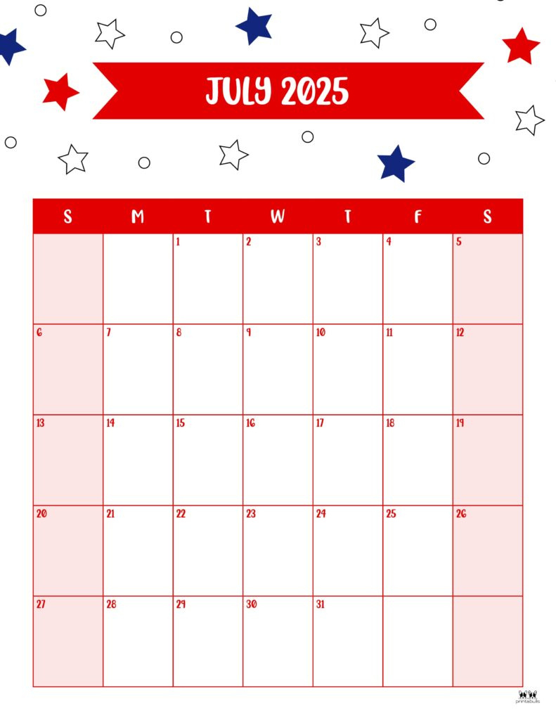 July 2025 Calendars - 107 Free Printables | Printabulls throughout July Calendar 2025 Word