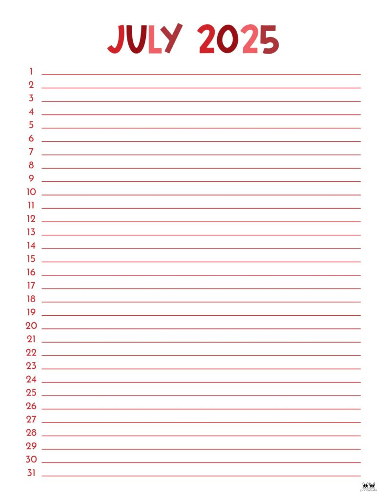 July 2025 Calendars - 107 Free Printables | Printabulls with Lined Calendar July 2025