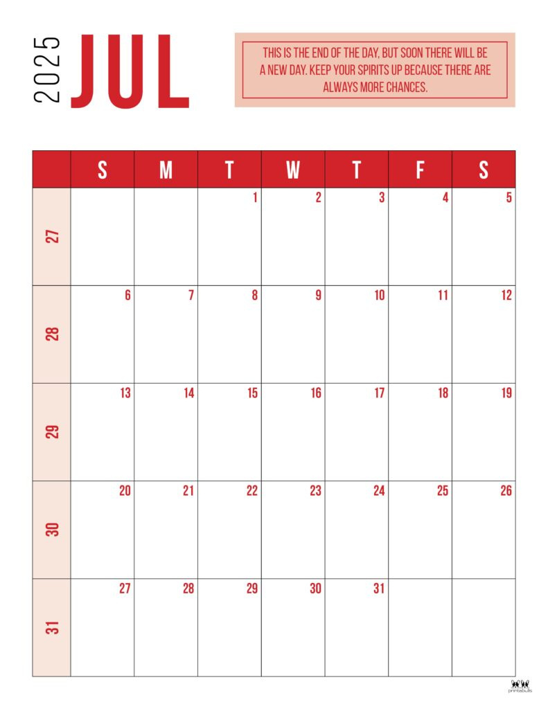 July 2025 Calendars - 107 Free Printables | Printabulls with Printable July Calendar 2025 With Lines