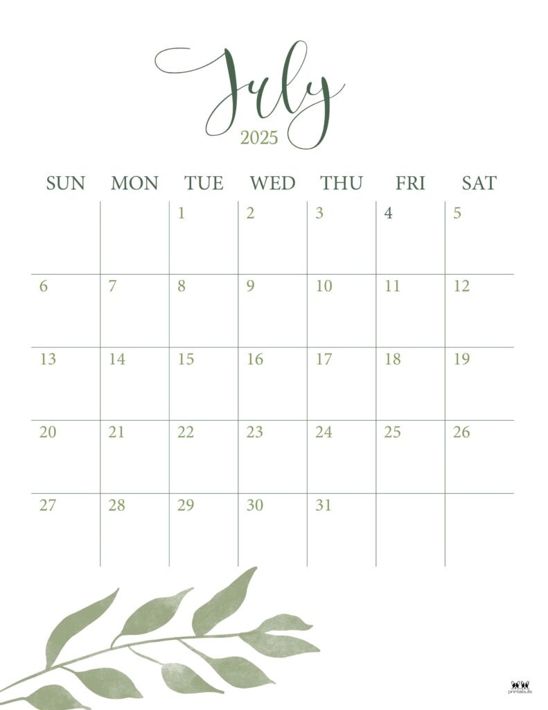July 2025 Calendars - 107 Free Printables | Printabulls within 3 Month Vertical Calendar Printable July 2025