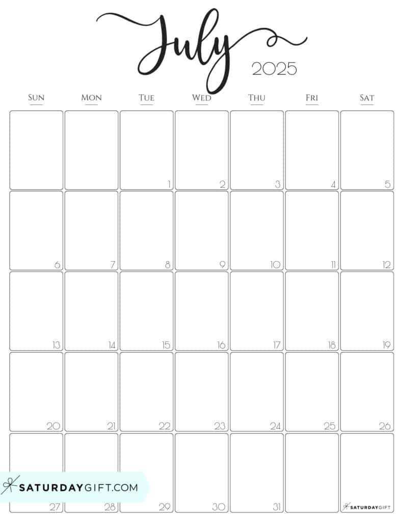 July 2025 Calendars - 23 Cute Free Printable Pdfs | Saturdaygift with regard to July 2025 Calendar Printable Vertical
