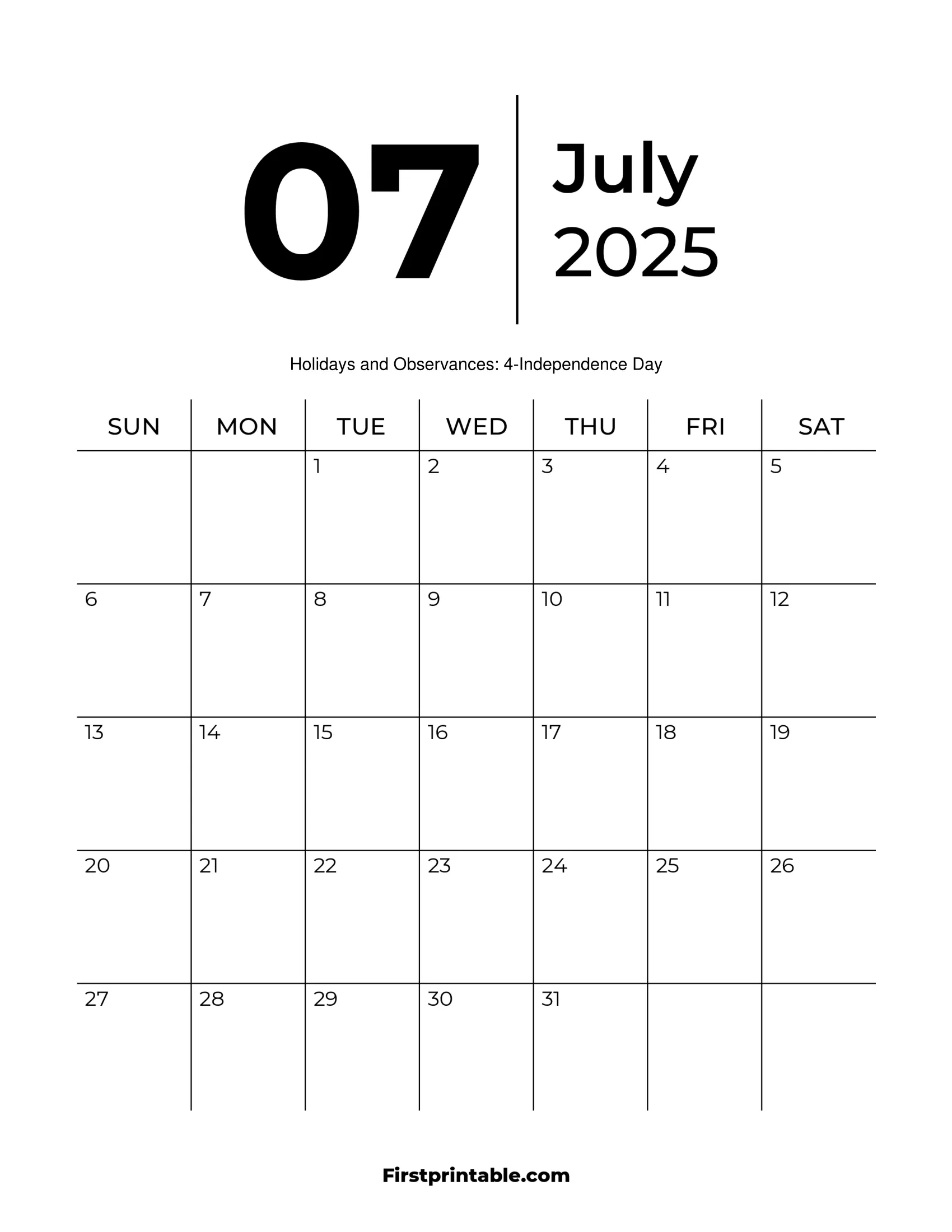 July 2025 Calendars - Free Printable &amp;amp; Fillable in July 2025 Calendar Printable Word