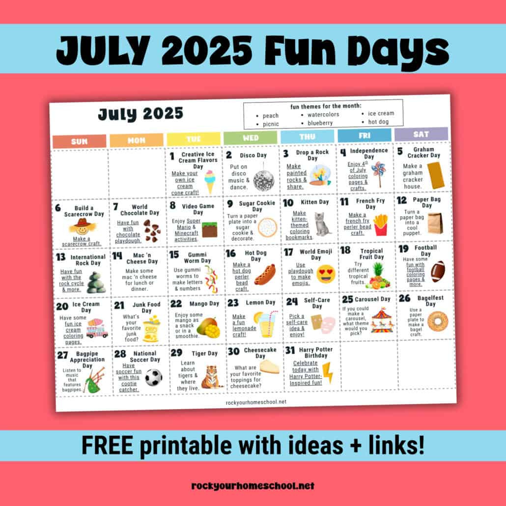 July 2025 Fun Days Calendar (Color) - Rock Your Homeschool with regard to National Day Calendar July 2025
