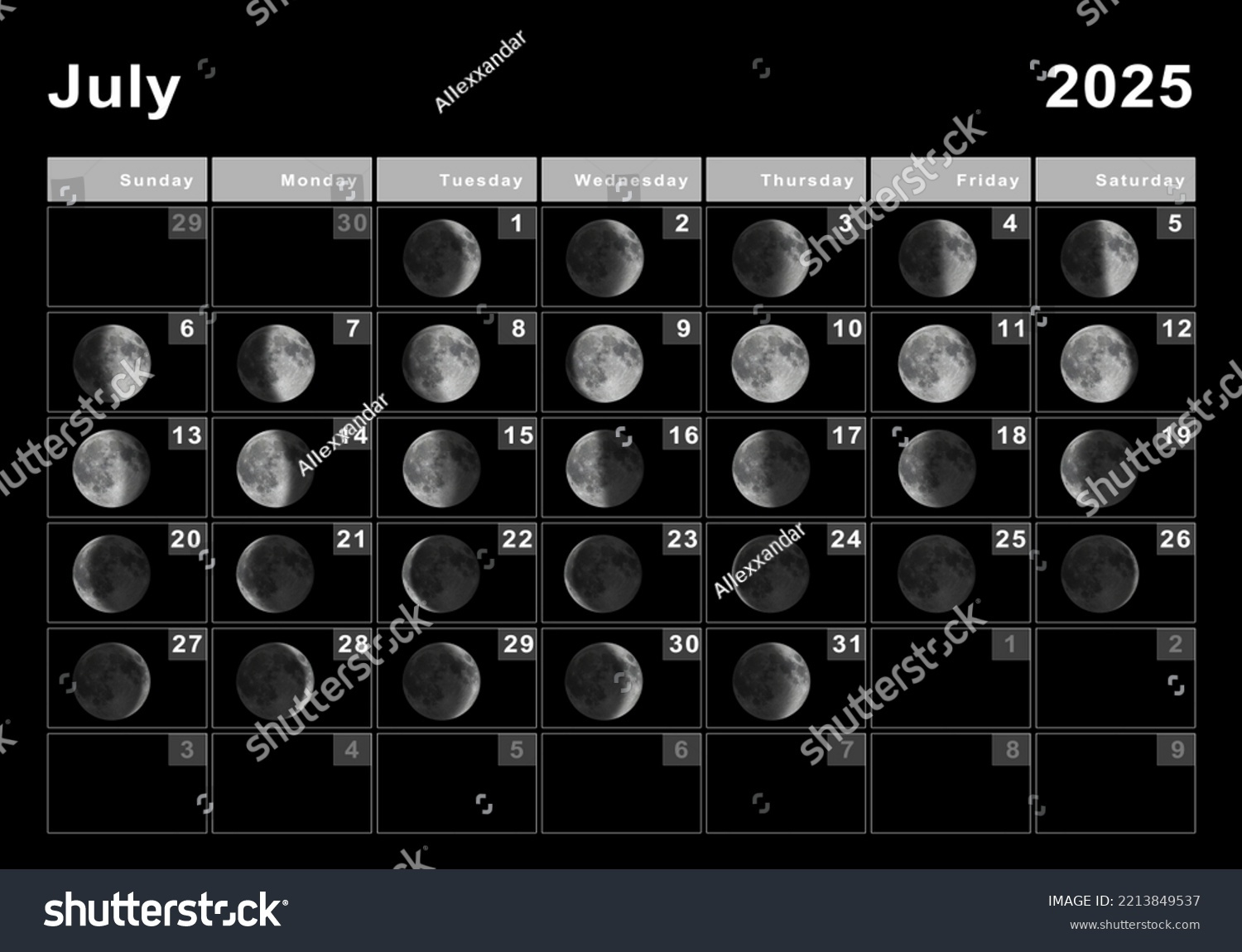 July 2025 Lunar Calendar Moon Cycles Stock Illustration 2213849537 in Lunar Calendar July 2025