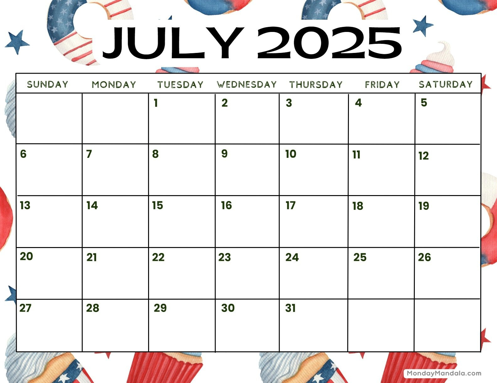 July 2025 Printable Calendar (52 Free Pdf Printables) with regard to July 4 2025 Calendar Date