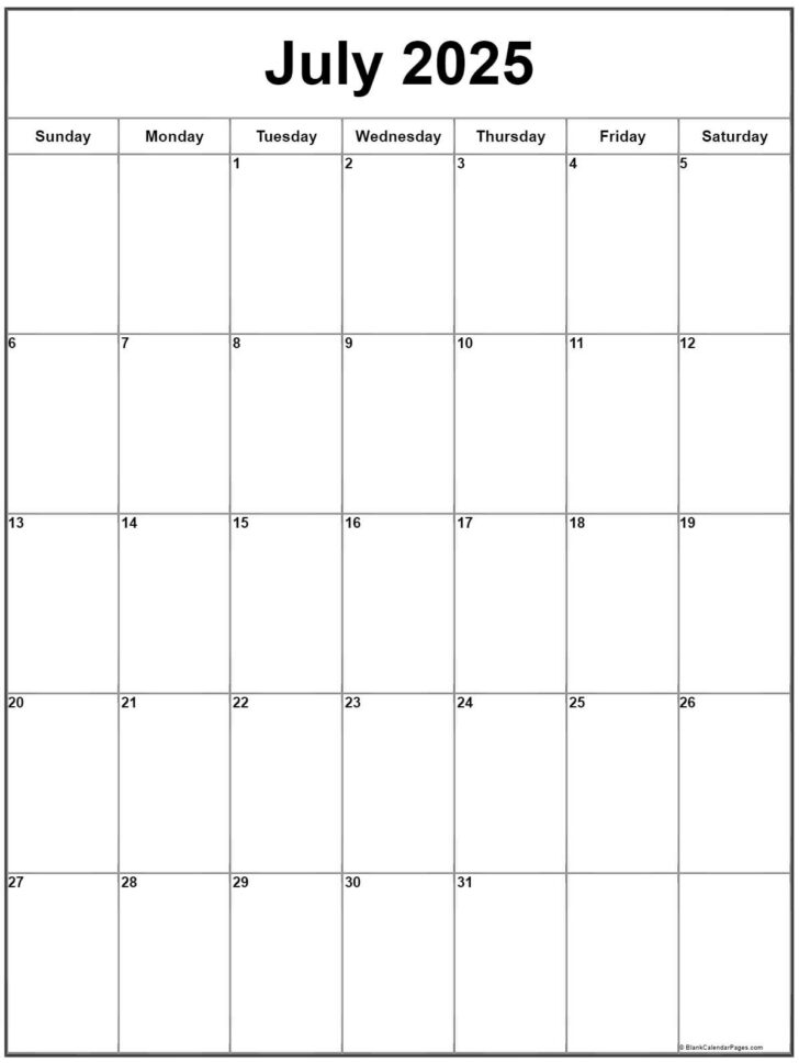 July 2025 Calendar Printable Vertical