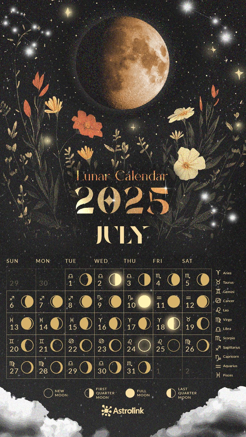 Lunar Calendar 2025: Dates And Moon Phases In Each Sign in Lunar Calendar July 2025