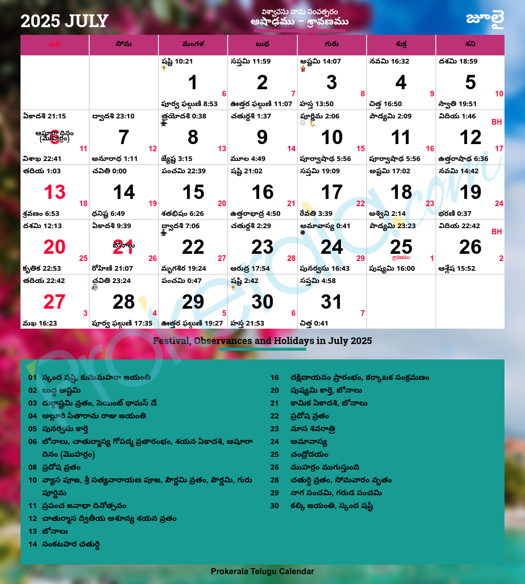Telugu Calendar 2025, July within Telugu July Calendar 2025