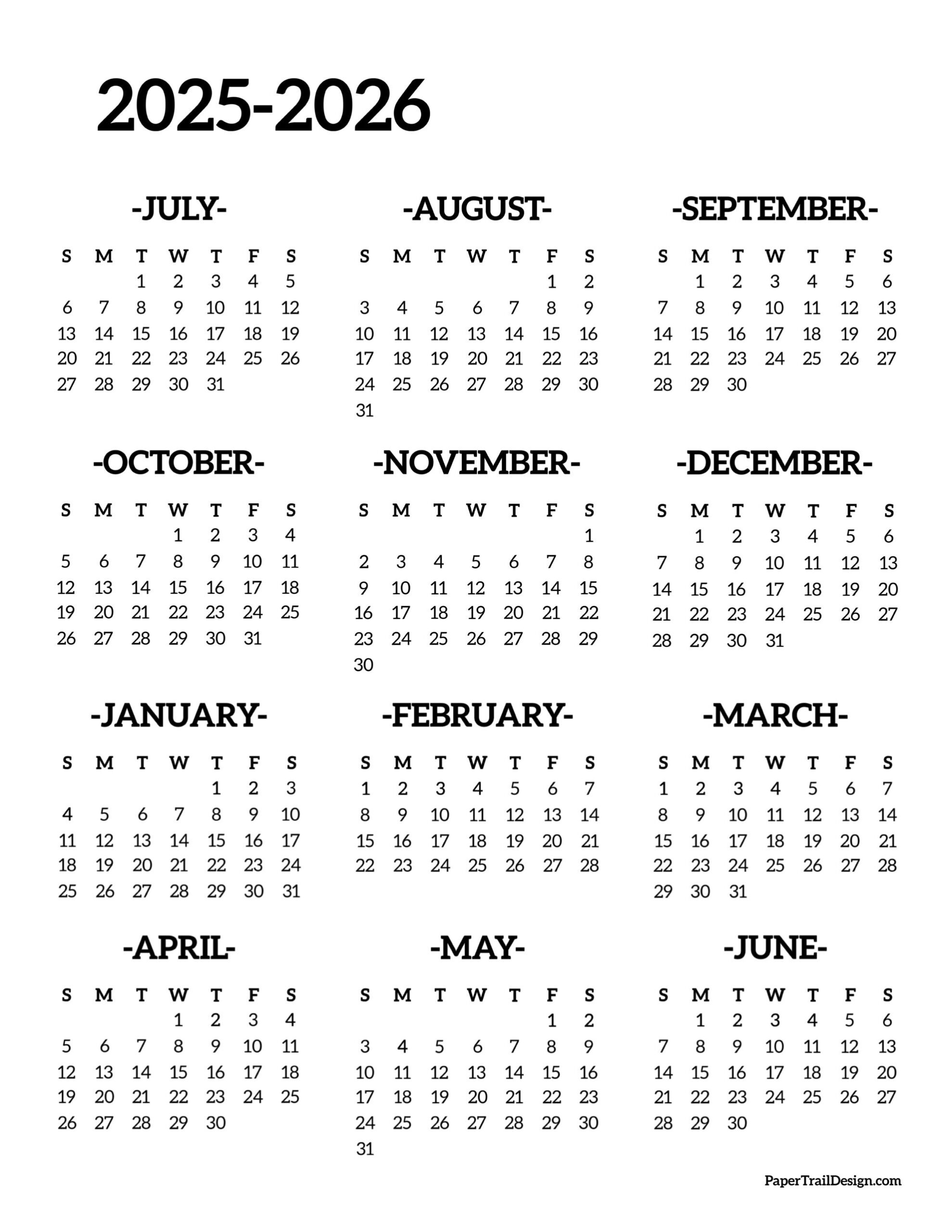 2025-2026 School Year Calendar Free Printable - Paper Trail Design for Printable Calendar August 2025 - May 2026